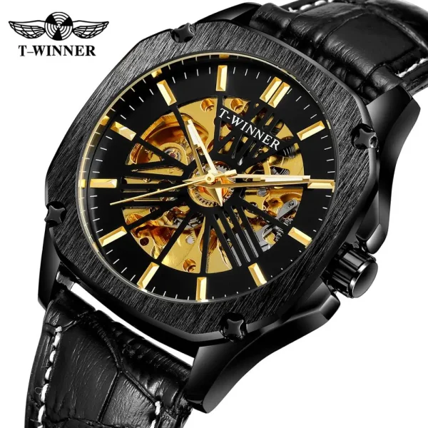 2024 China factory T-winner OEM luxury watches automatic genuine leather strap water resistant men wrist watch